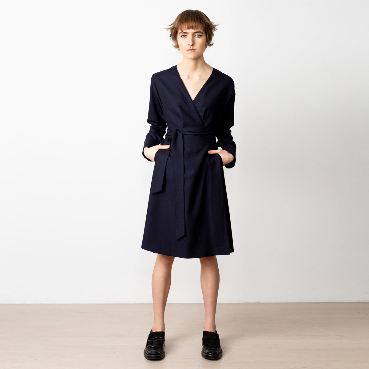 Wrap dress in navy wool