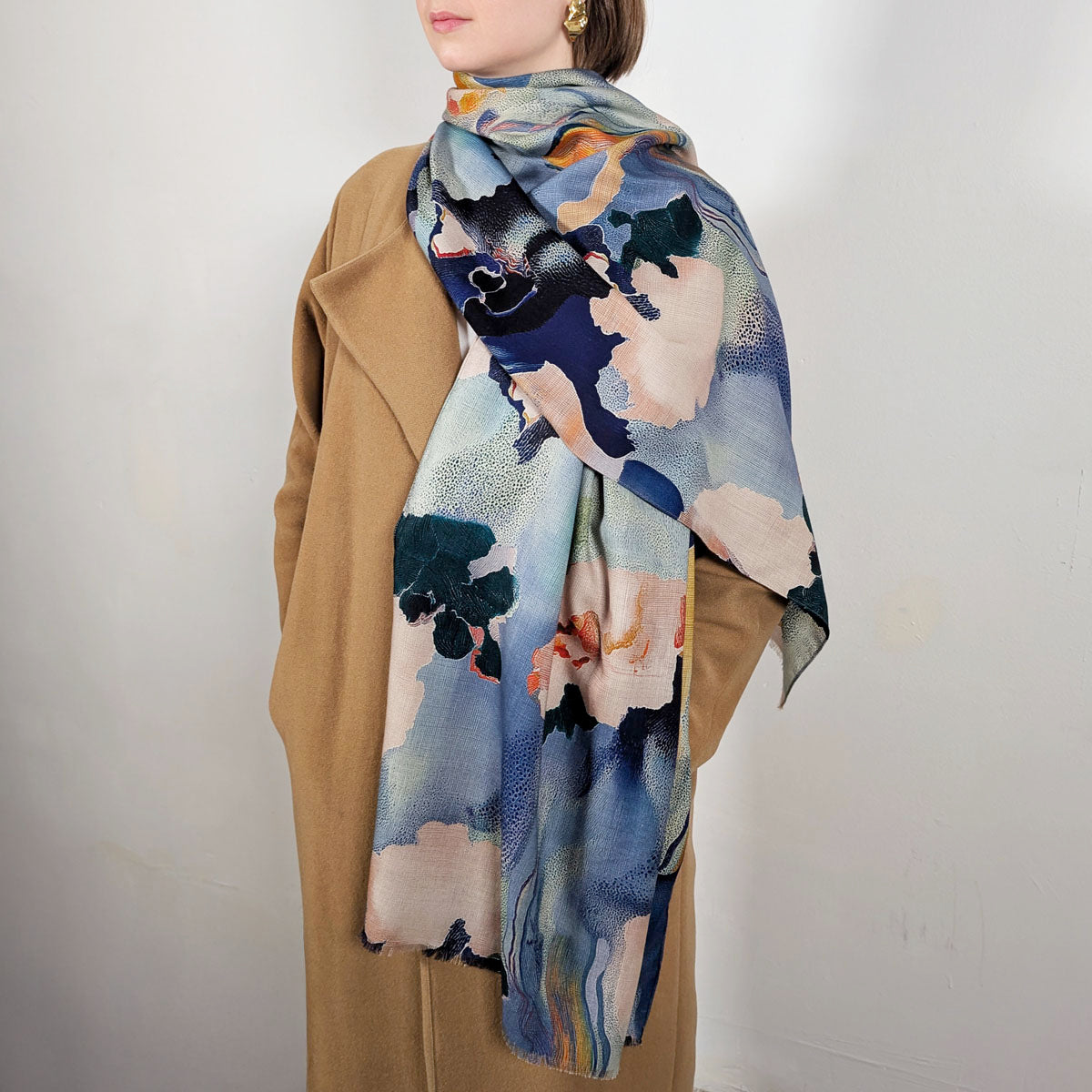 Wool and silk scarf Painted Flower