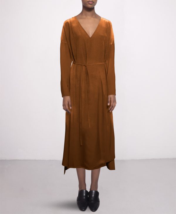 Cashew cognac silk dress