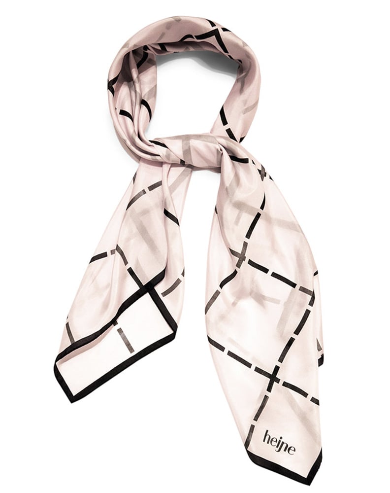 Silk scarf with black white window check pattern. Designed by Studio Heijne