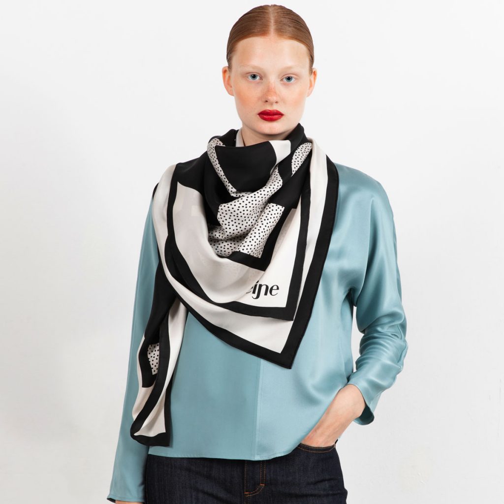 Large silk scarf with black and white print by Studio Heijne