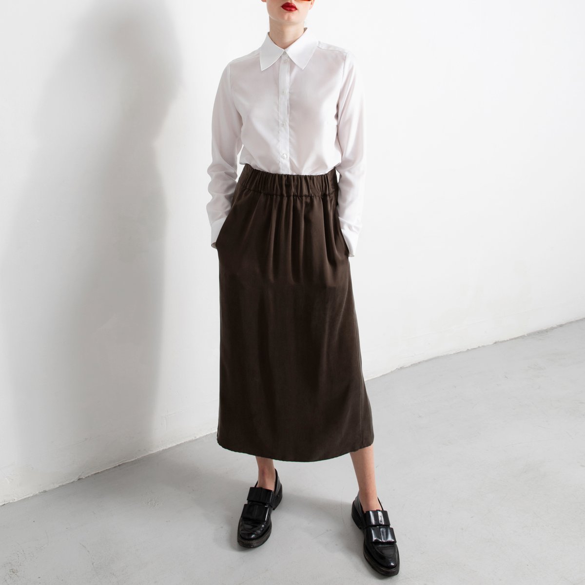 long brown silk skirt