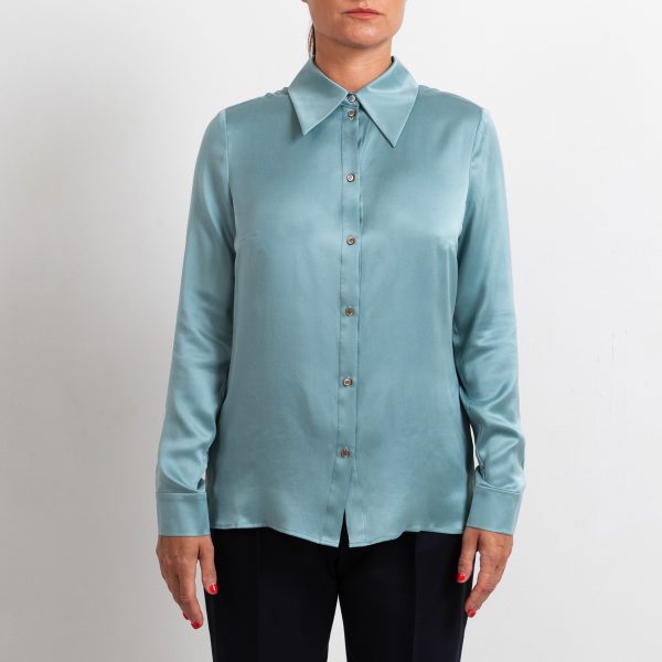 Silk shirt in stone blue
