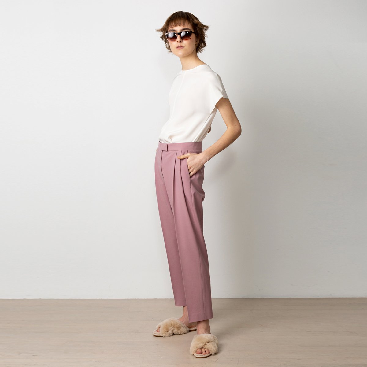 Lipstick Pink | Laundered Linen Wide Leg Trouser | Pure Collection