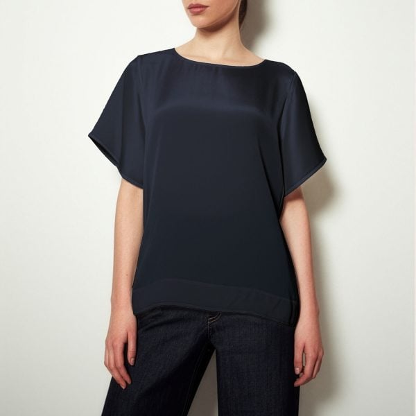 Oversized Tee in Silk Crepe – Navy Blue Elegance